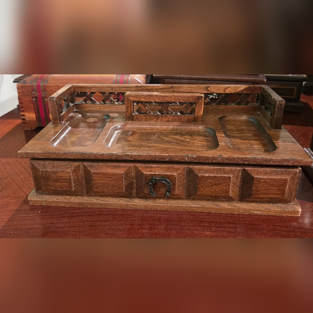 Vintage Pat Yoshikawa Japan Wood Jewelry Box Men's Ladies Valet Coins Keys